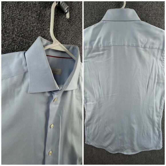 Eton Slim 17 Blue Twill Button Up Dress Shirt Men Cotton Long Sleeve Designer ** - Picture 12 of 16